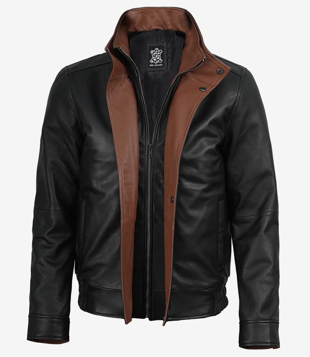 Hommes Noir Bombardier Cuir Veste