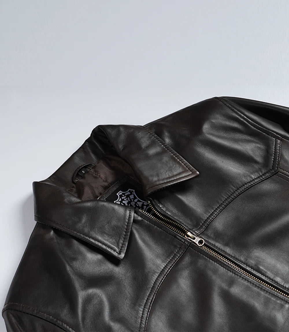 Hommes Brun Bombardier Cuir Veste