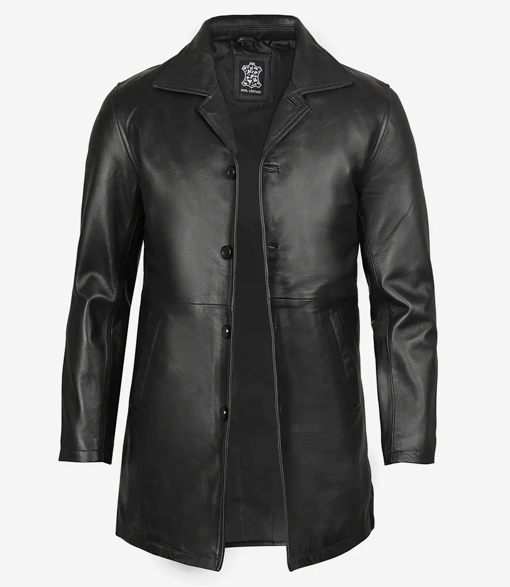 Schwarzer 3/4-Leder-Automantel für Herren 