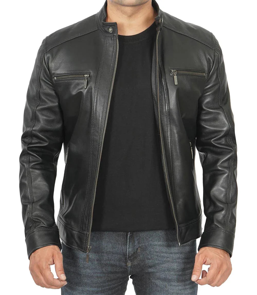 veste en cuir d'agneau véritable pour homme avec blouson aviateur à capuche