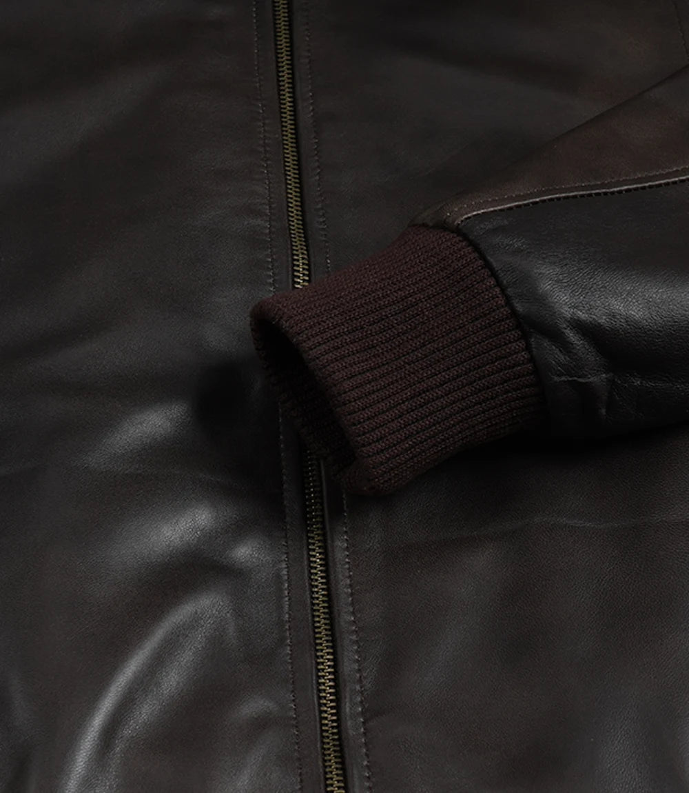 Hommes Brun Bombardier Cuir Veste