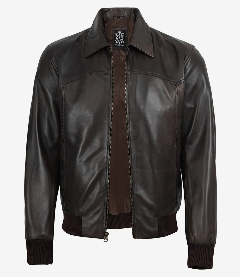 Hommes Brun Bombardier Cuir Veste