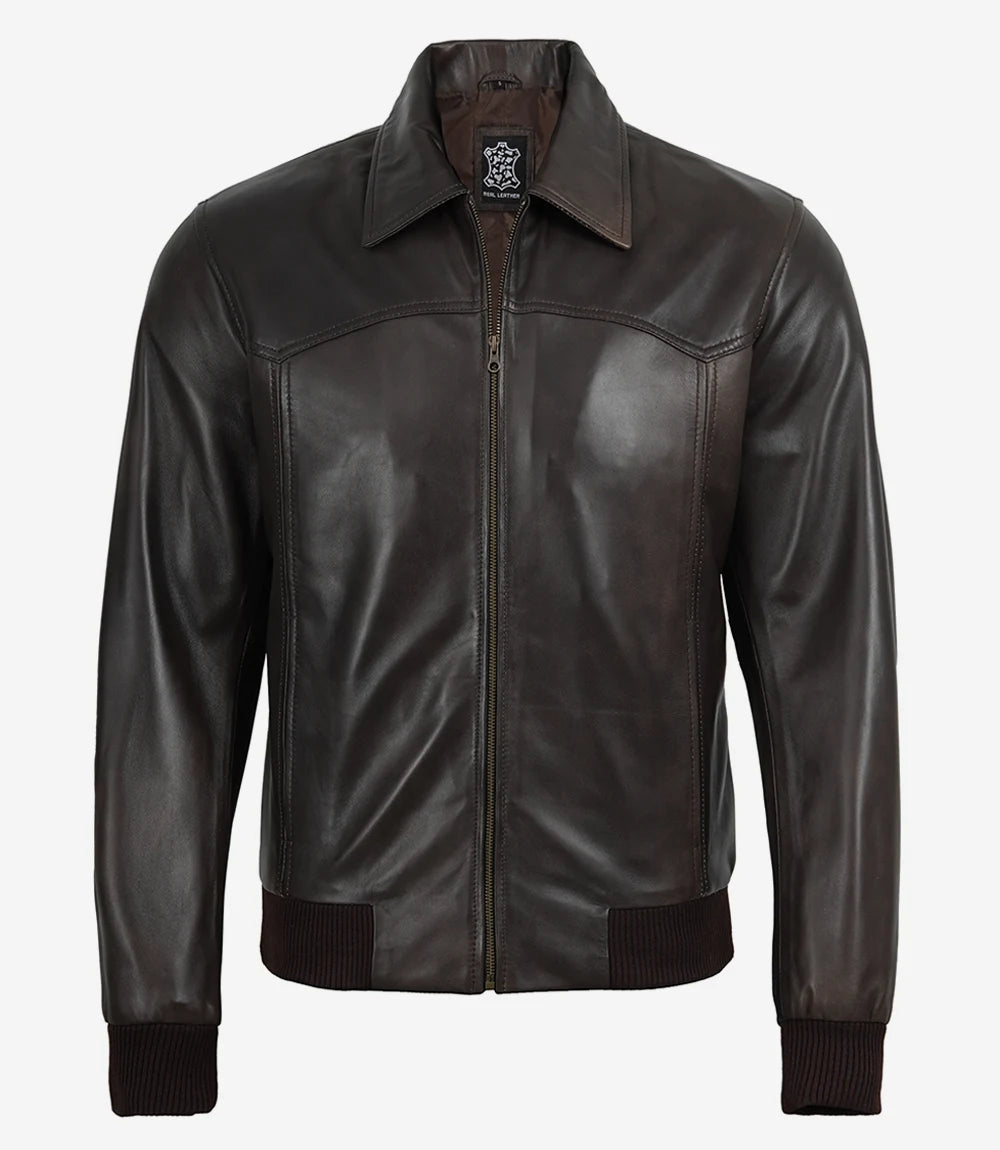 Hommes Brun Bombardier Cuir Veste