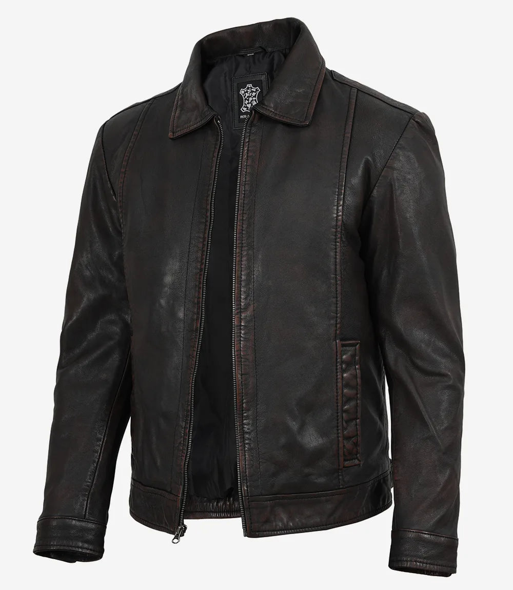 Hommes Noir Vintage Cuir Veste 