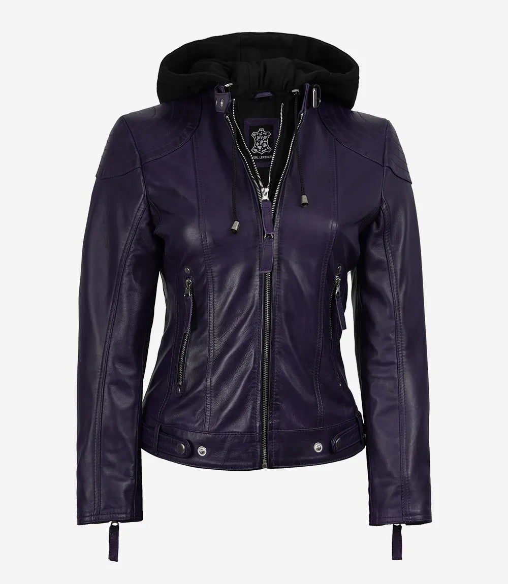 Femmes Cuir Veste Avec Amovible Capuche