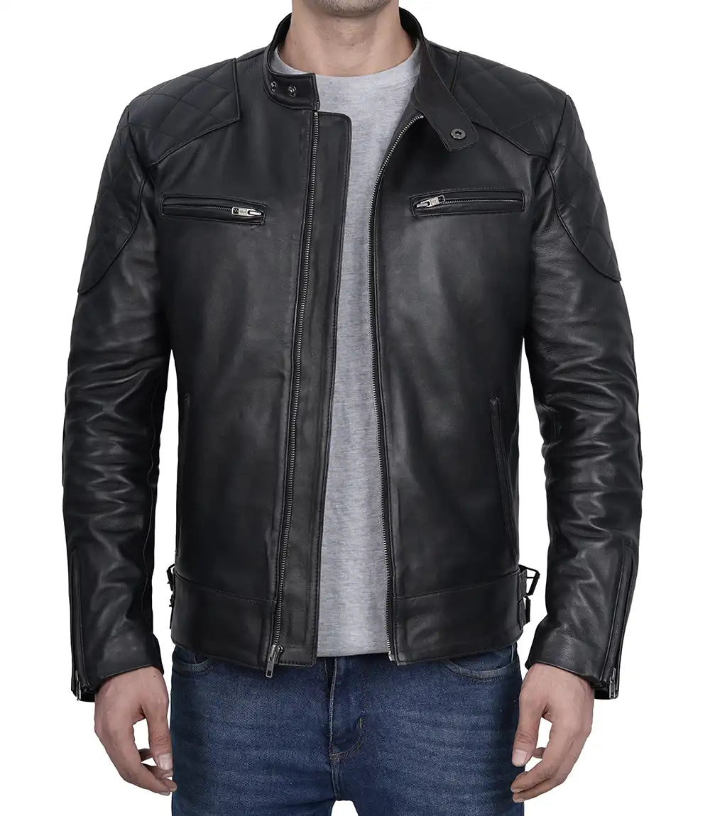 David BeckhamHerren Gesteppte Lederjacke in schwarz