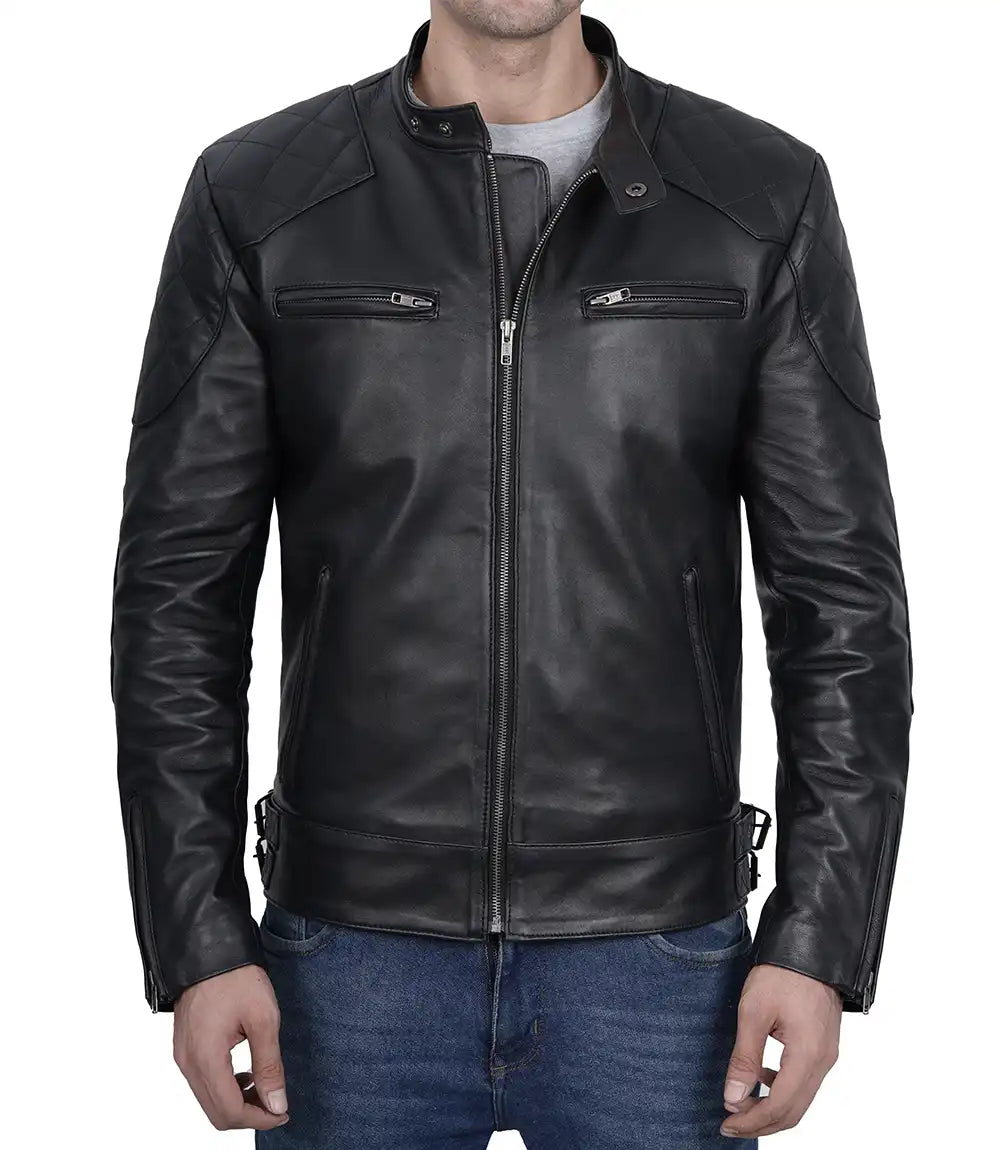 David BeckhamHerren Gesteppte Lederjacke in schwarz