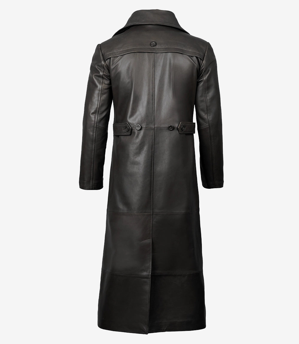 Manteau long en cuir noir pour hommes