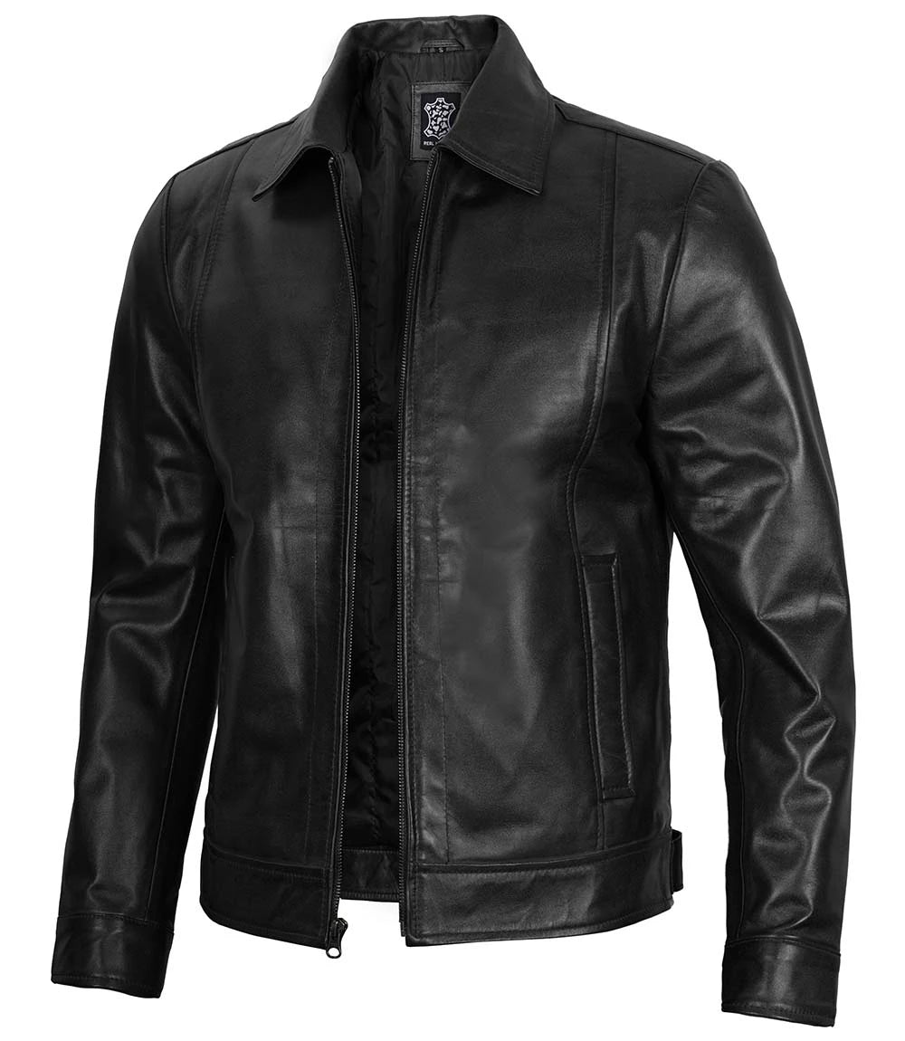 Veste en cuir noire pour homme