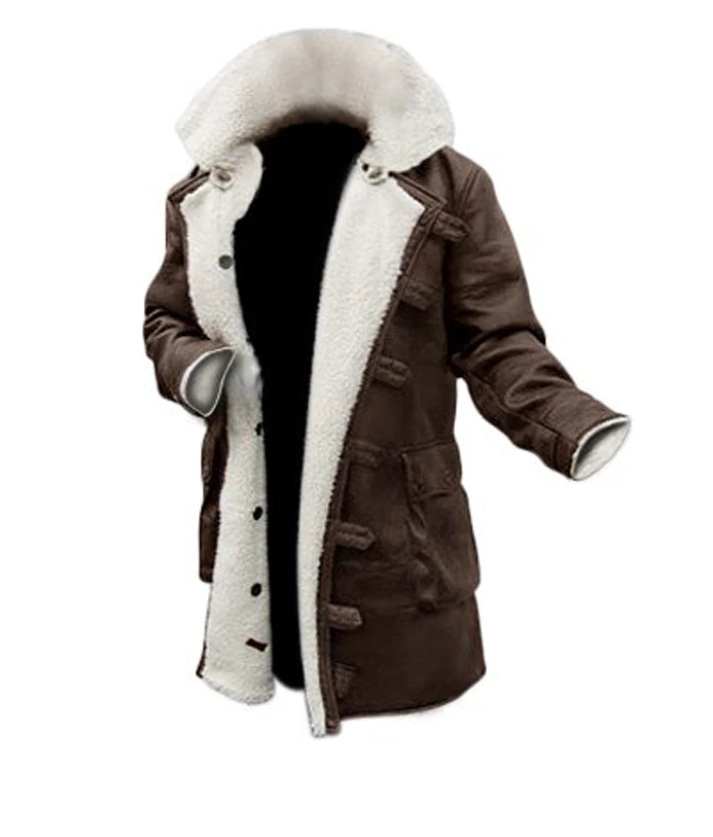 Bane Herren-Sherpa-Mantel im Distressed-Look, Dunkelbraun