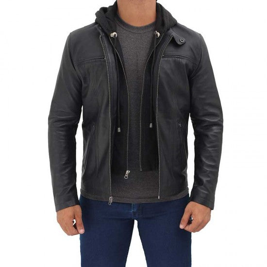 veste en cuir à capuche pour homme