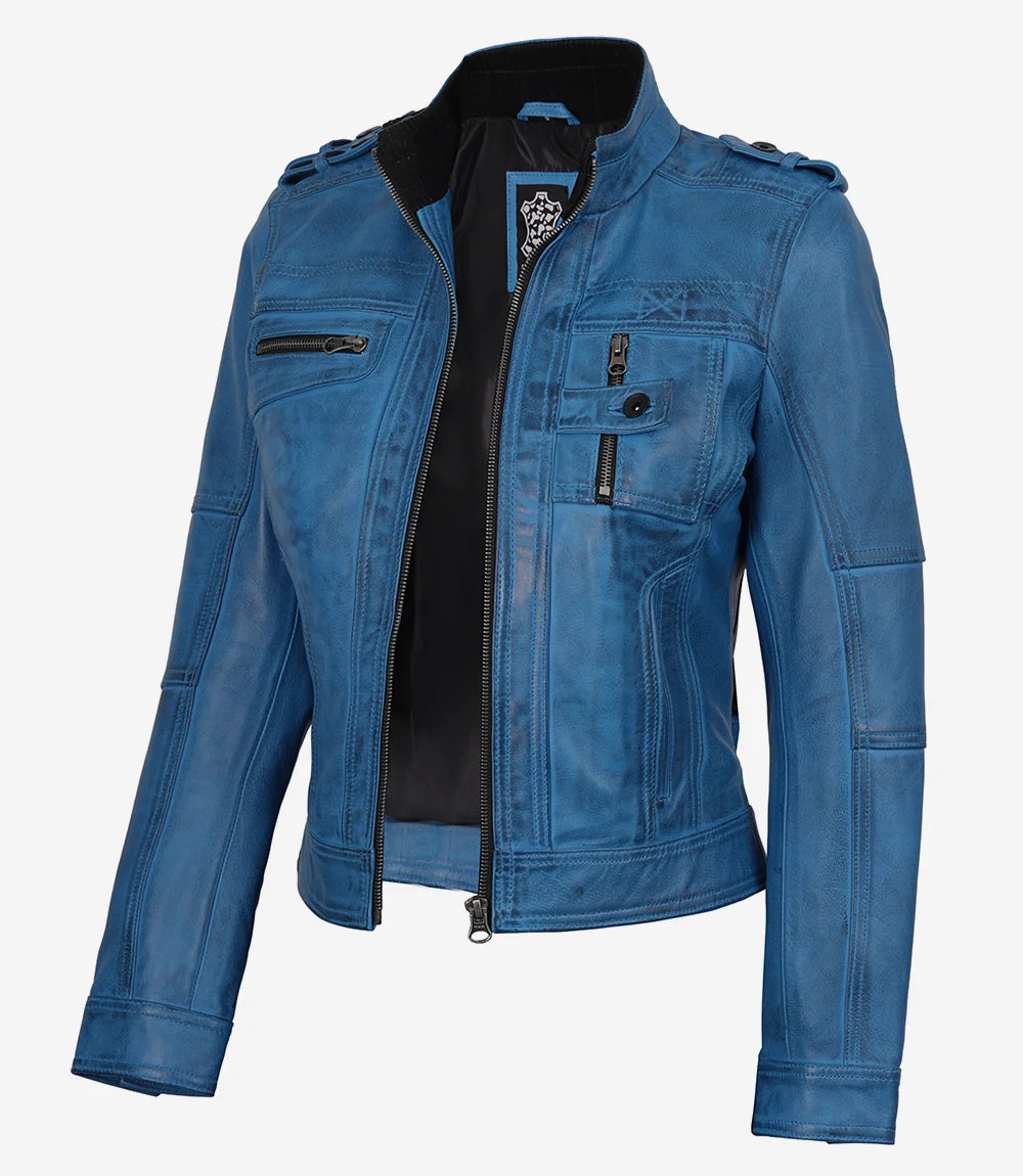 Tavares Damen Schwarze Cafe Racer Lederjacke