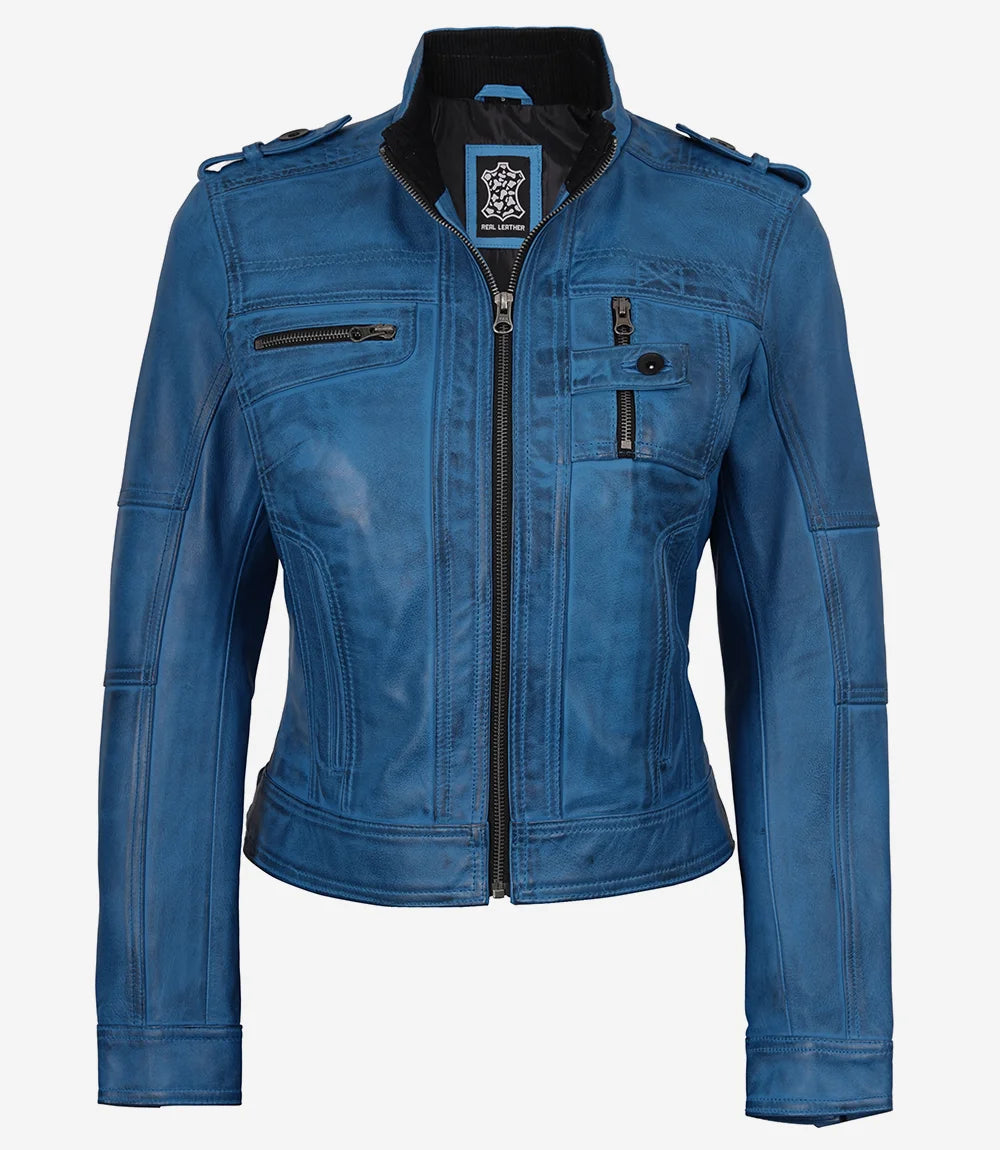 Tavares Damen Schwarze Cafe Racer Lederjacke