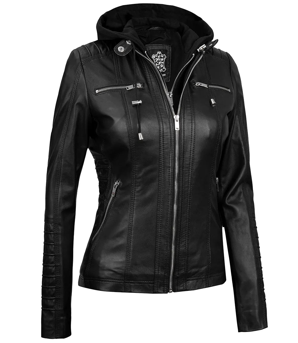 Veste en cuir femme avec capuche