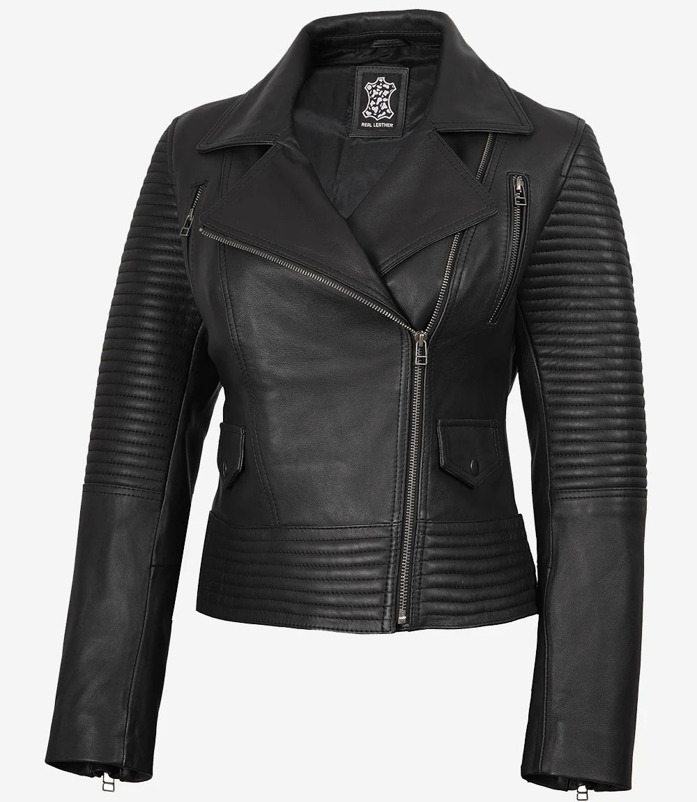 Moto Noire Blouson En Cuir Femme
