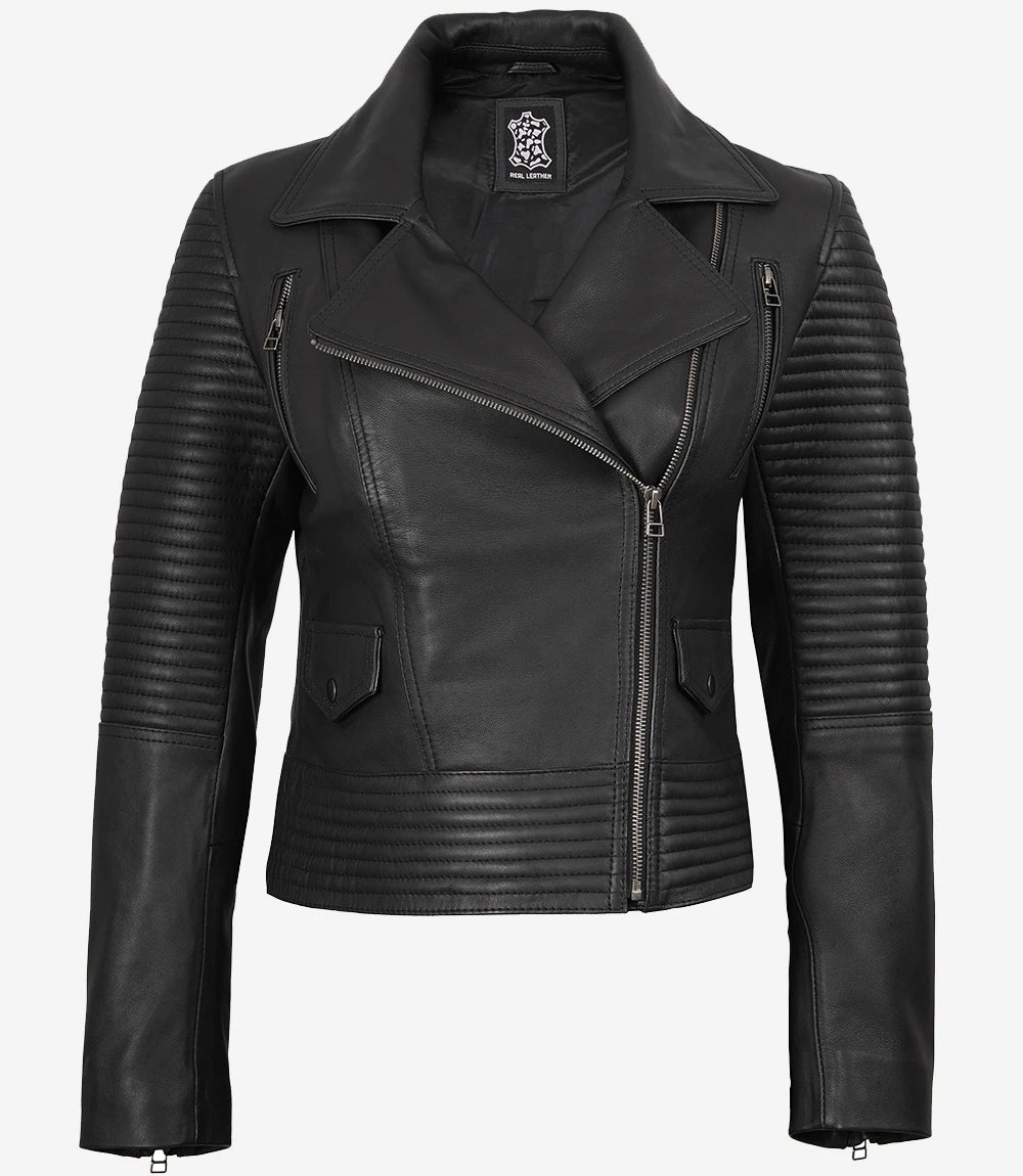 Moto Noir Blouson En Cuir Femme