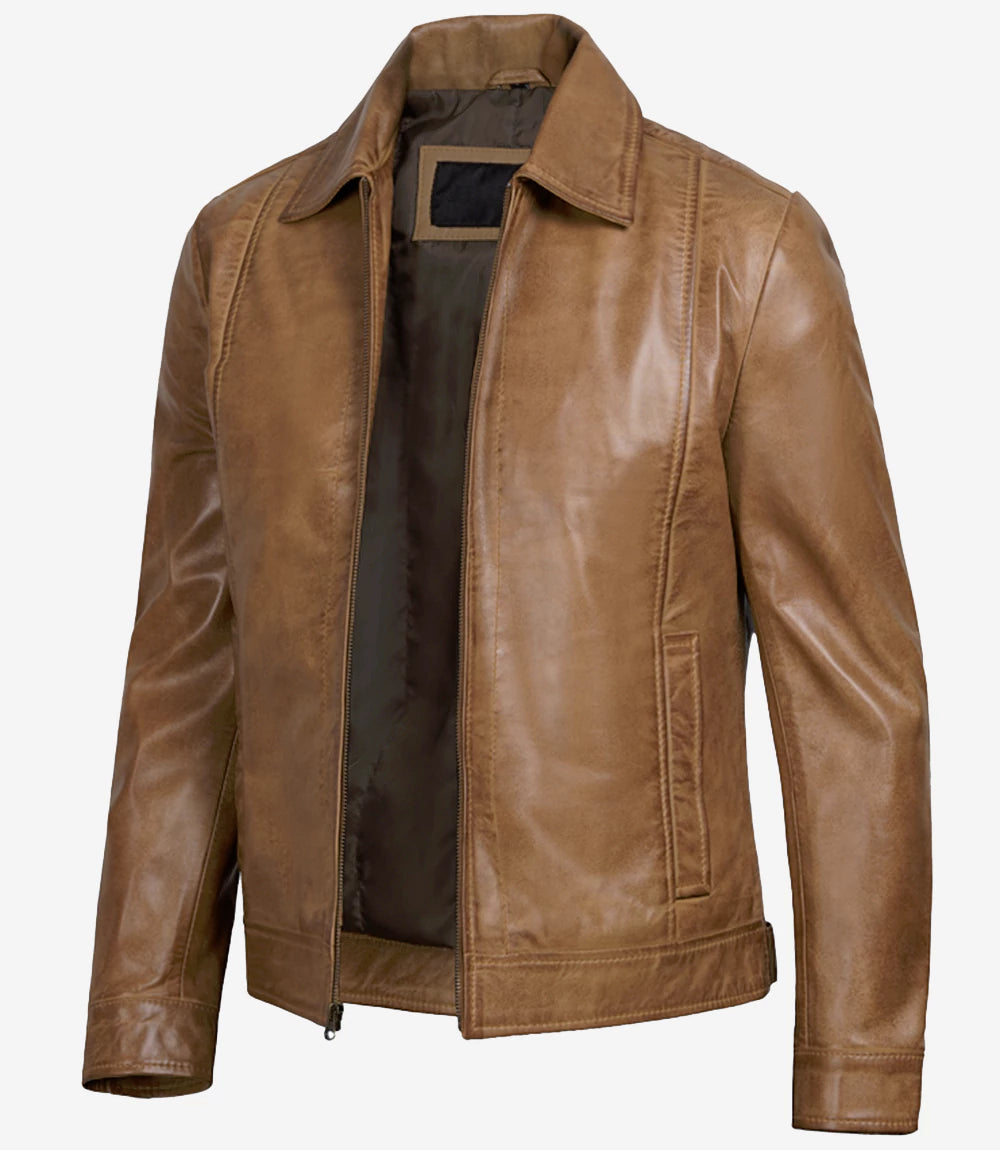 Kamelleder-Motorradjacke für Herren