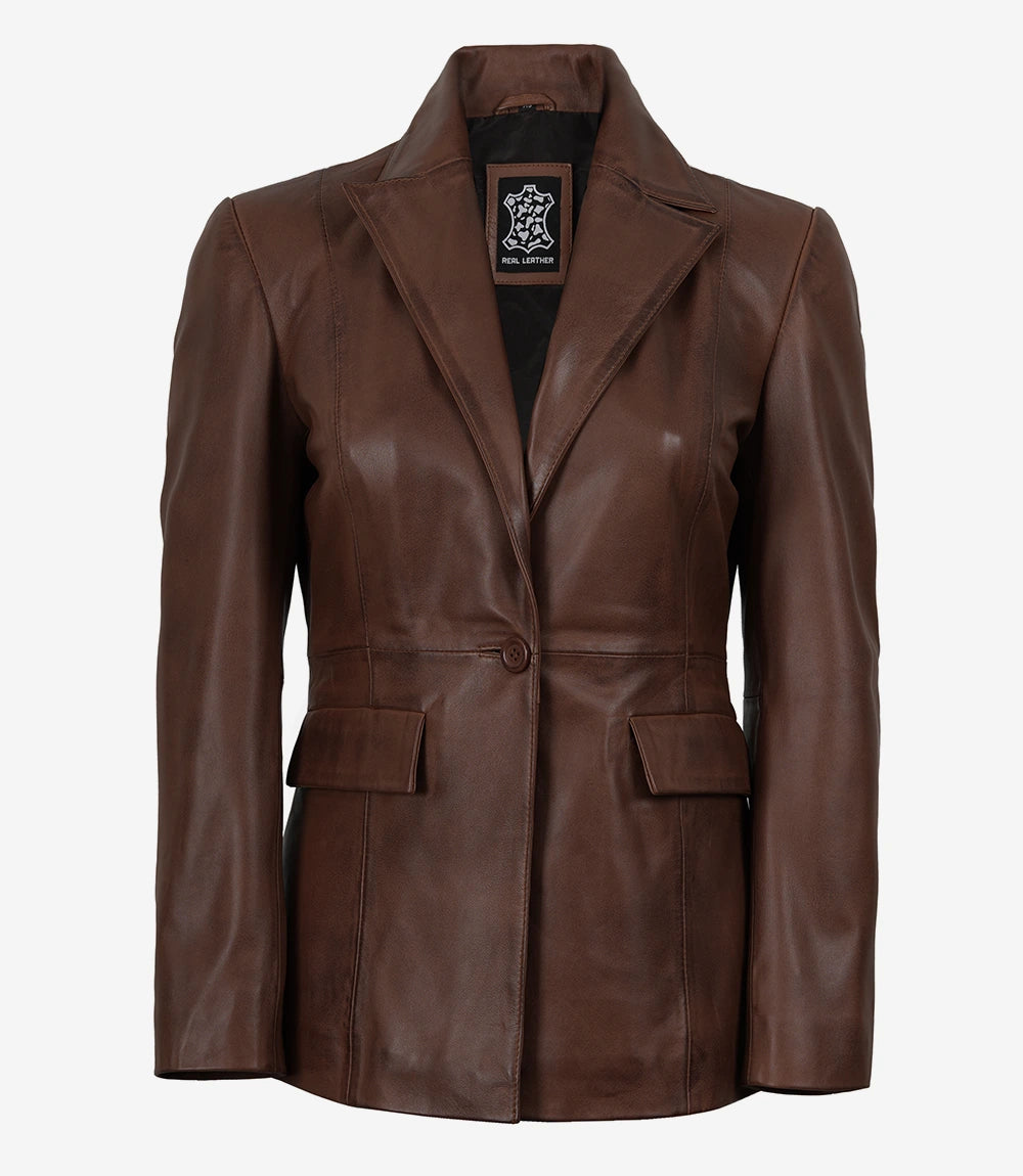 Femmes Cognac Agneau Cuir Blazer