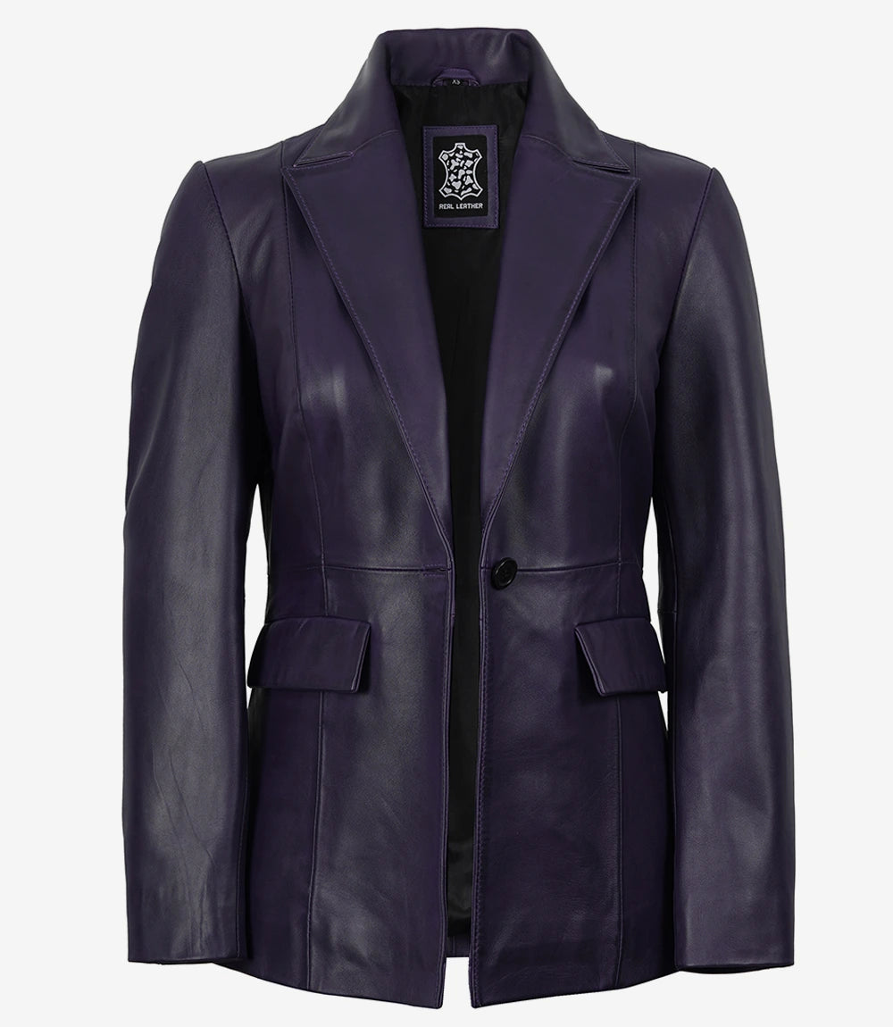 Femmes Violet Véritable Cuir Blazer