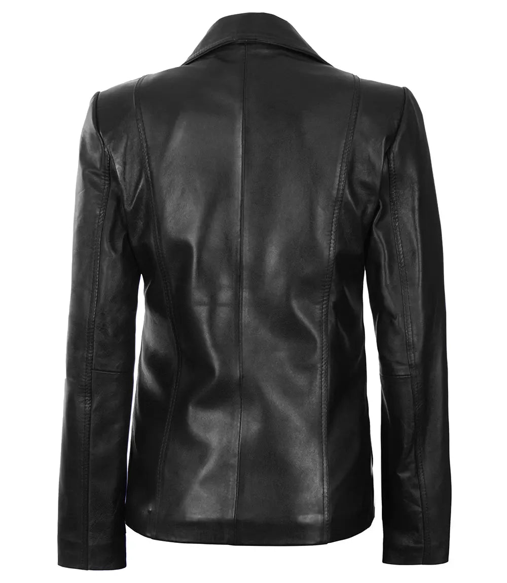 Schwarze Blazerjacke aus Leder „Surrey“ für Damen