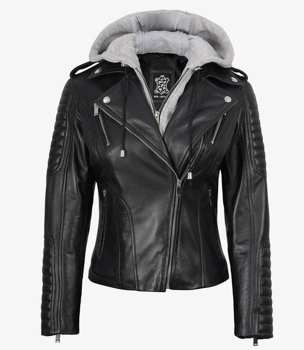Veste en cuir véritable noir pour femme